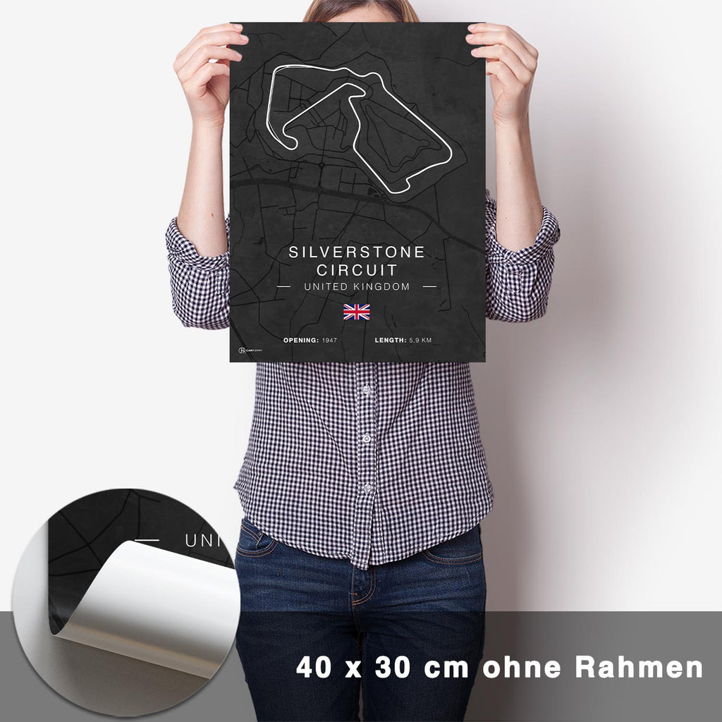 Silverstone Rennstrecken Poster - Dunkel - CARTISTRY