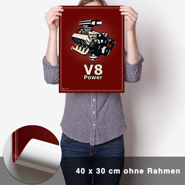 Lade das Bild in den Galerie-Viewer, V8 Motor Poster - Rot - CARTISTRY