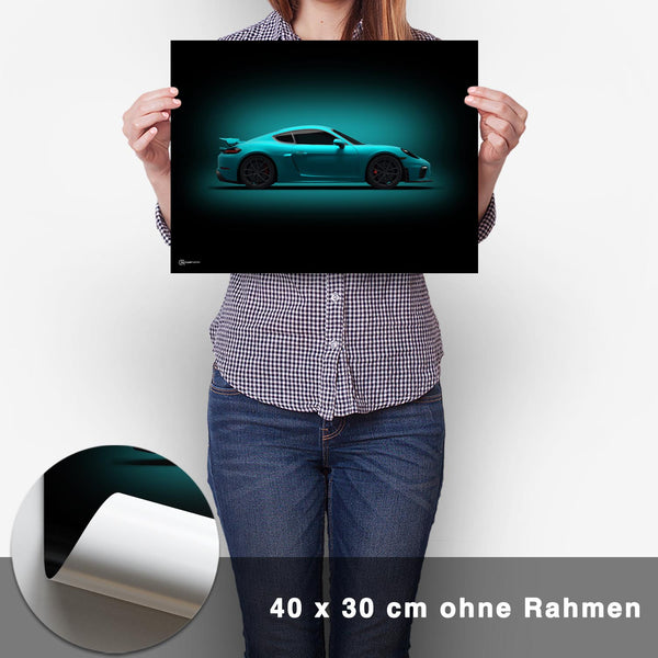 Lade das Bild in den Galerie-Viewer, Cayman GT4 Poster Seite Dunkel - CARTISTRY