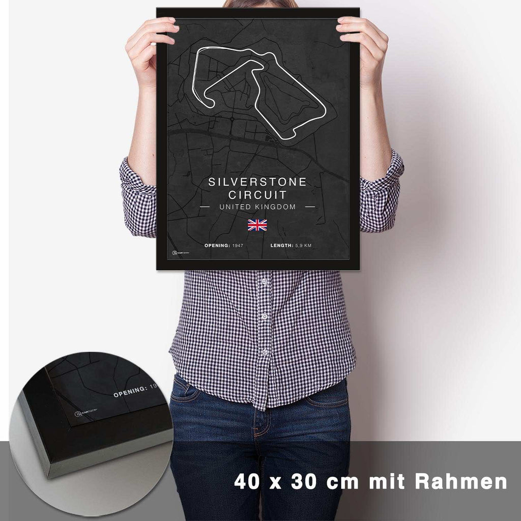 Silverstone Rennstrecken Poster - Dunkel - CARTISTRY