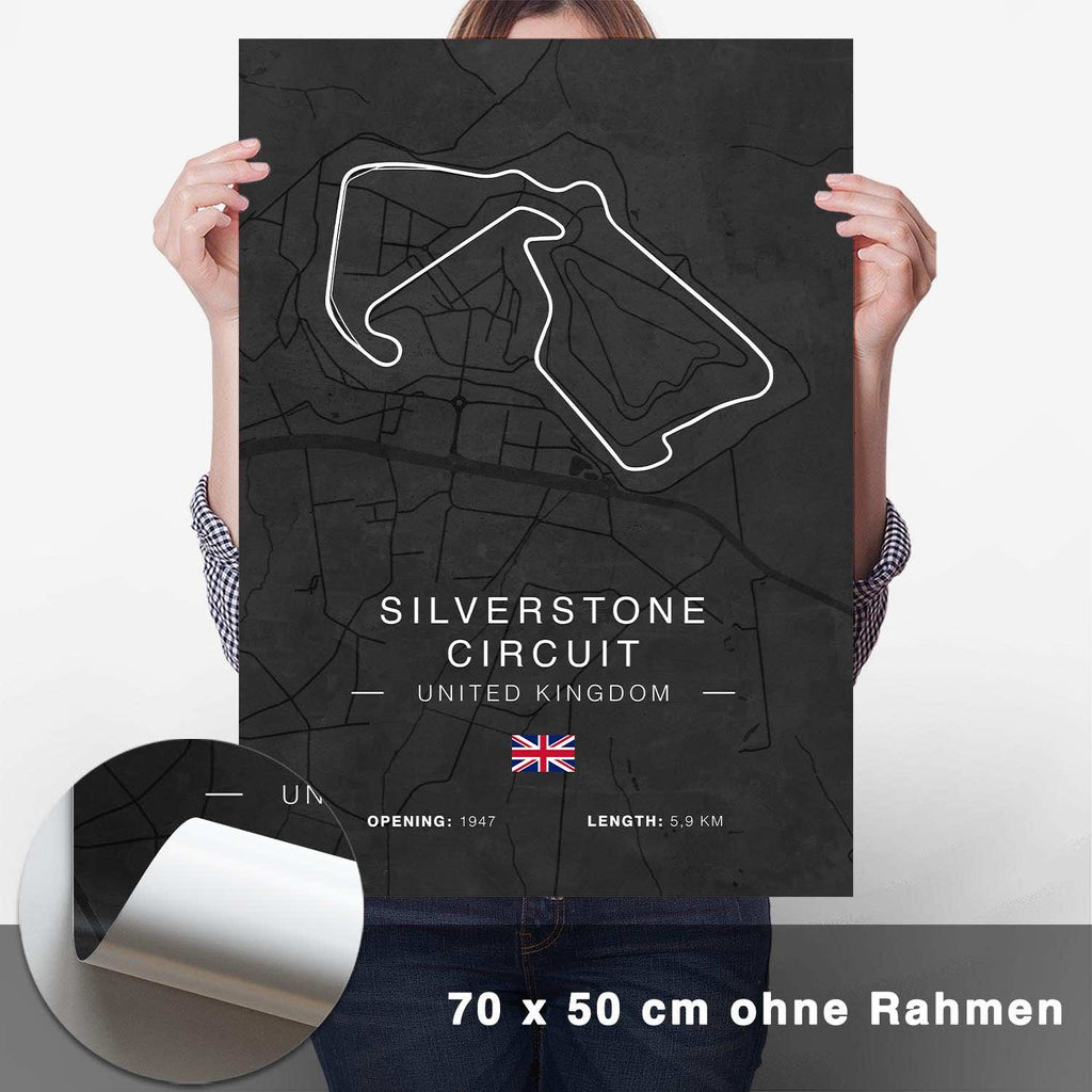 Silverstone Rennstrecken Poster - Dunkel - CARTISTRY