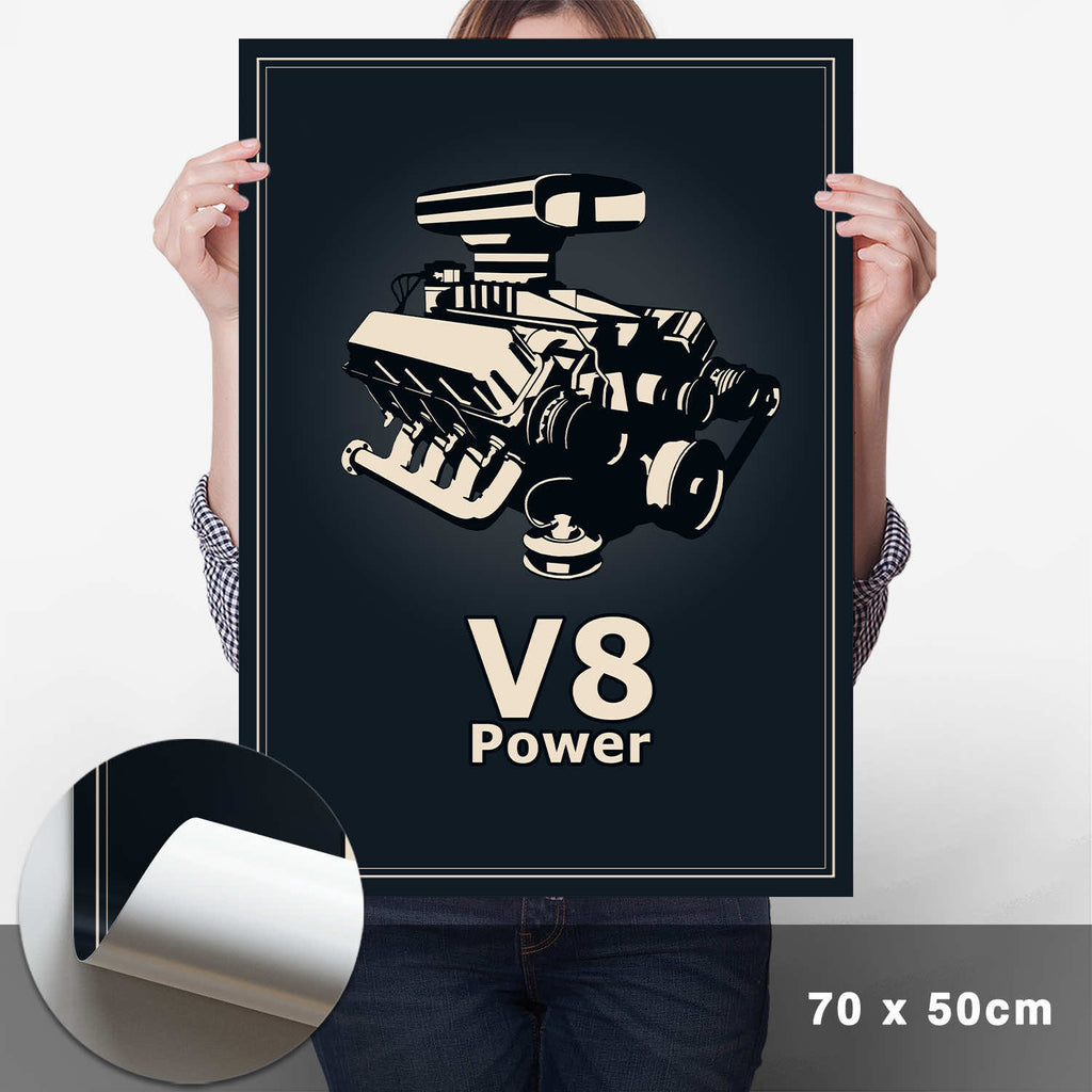V8 Motor Poster - Blau