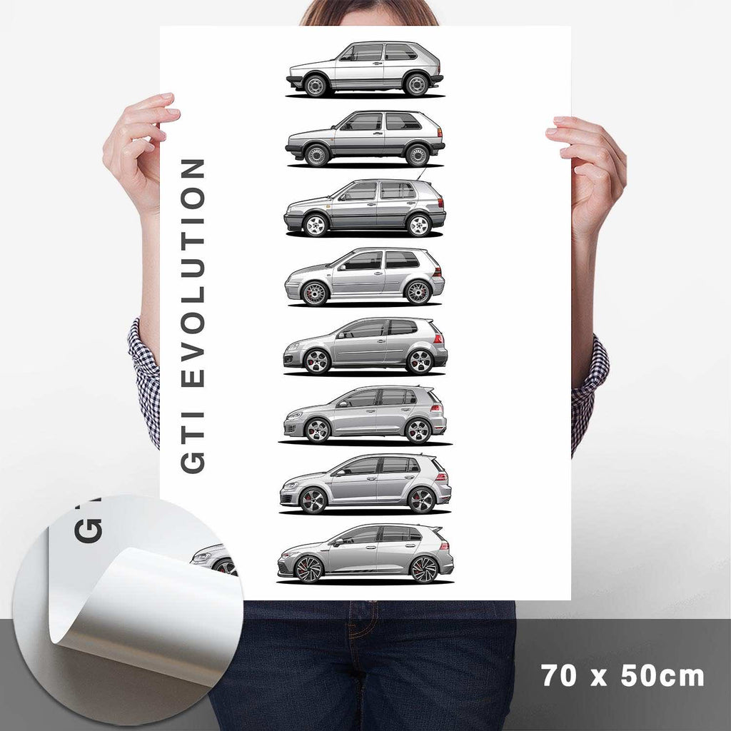 Golf GTI Generationen Poster Hell - Cartistry
