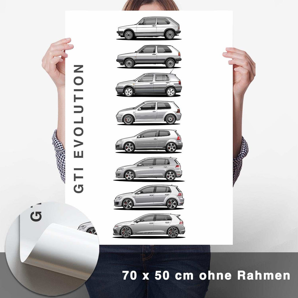Golf GTI Generationen Poster Hell - CARTISTRY