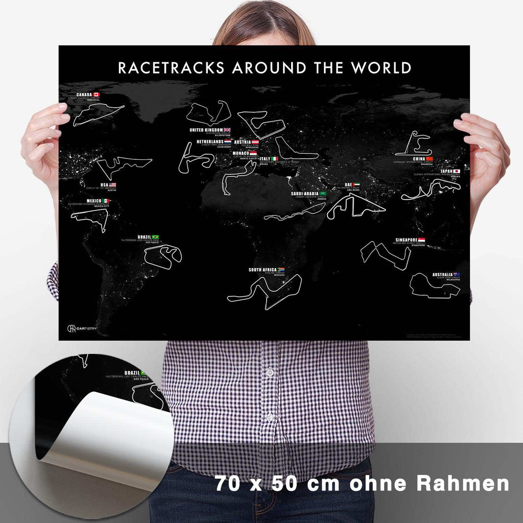 Legendäre Rennstrecken Weltkarten Poster - Dunkel - Cartistry
