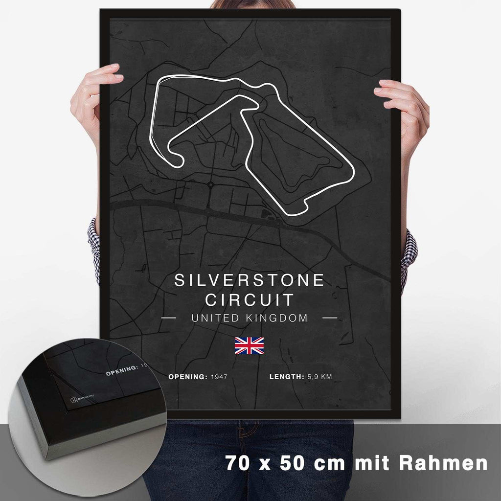 Silverstone Rennstrecken Poster - Dunkel - CARTISTRY