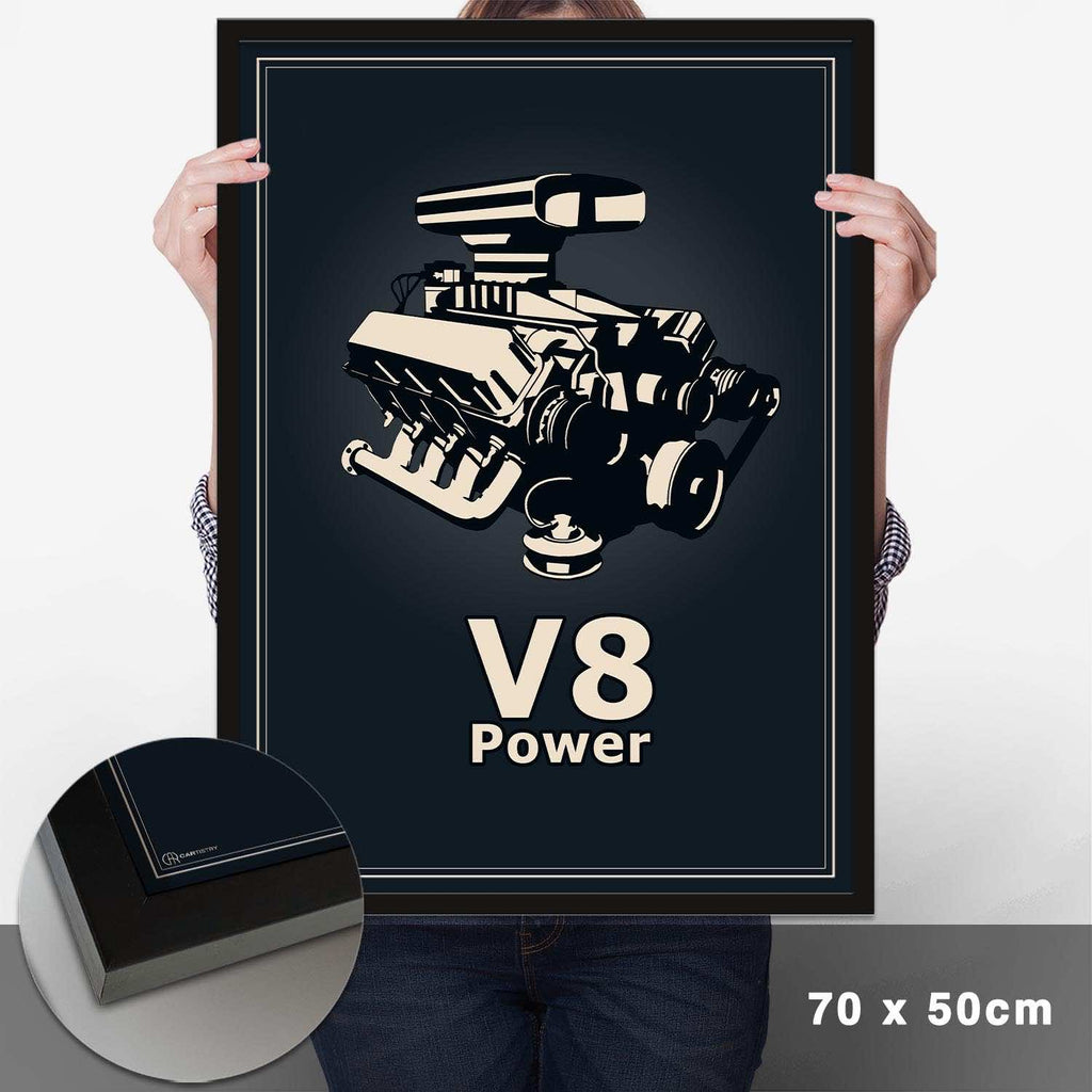 V8 Motor Poster - Blau - Cartistry