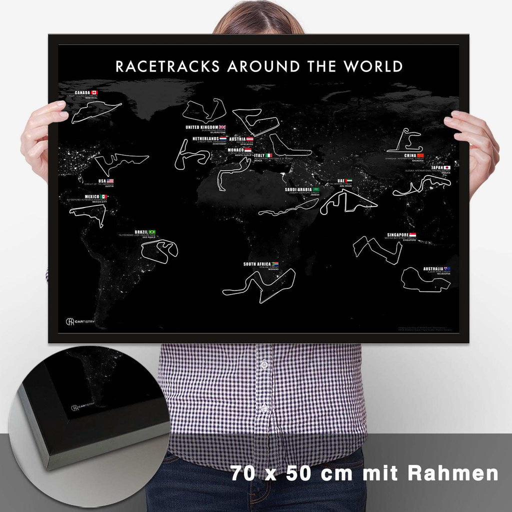 Legendäre Rennstrecken Weltkarten Poster - Dunkel - Cartistry