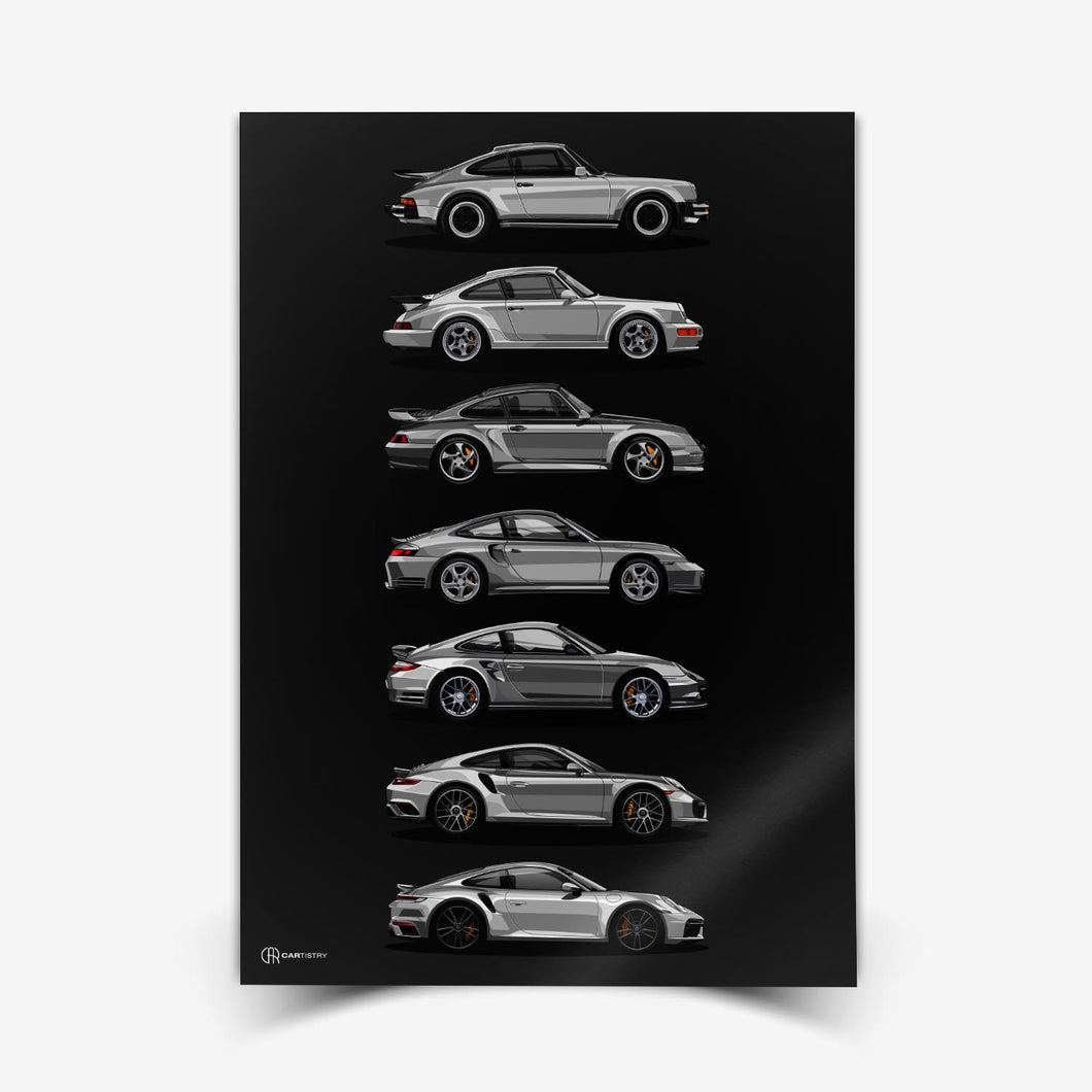 911 Turbo Generationen Poster Dunkel - Cartistry