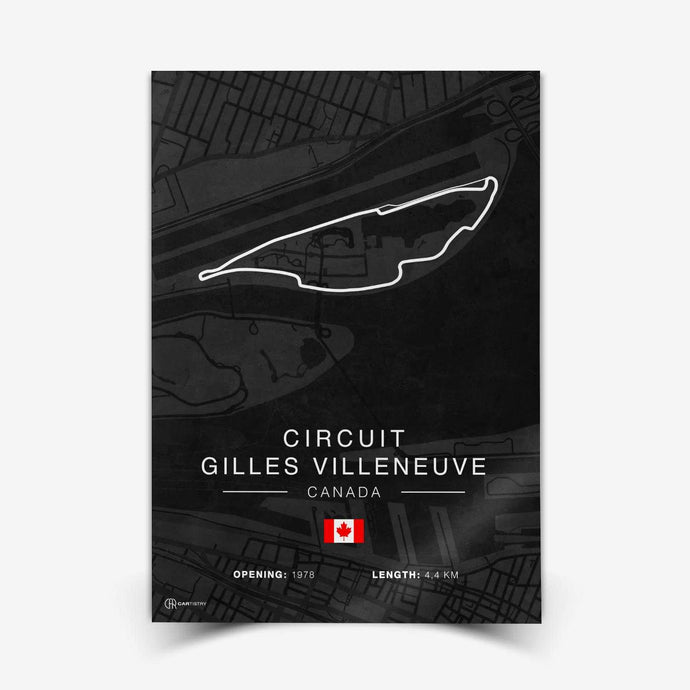 Gilles Villeneuve Rennstrecken Poster - Dunkel - Cartistry