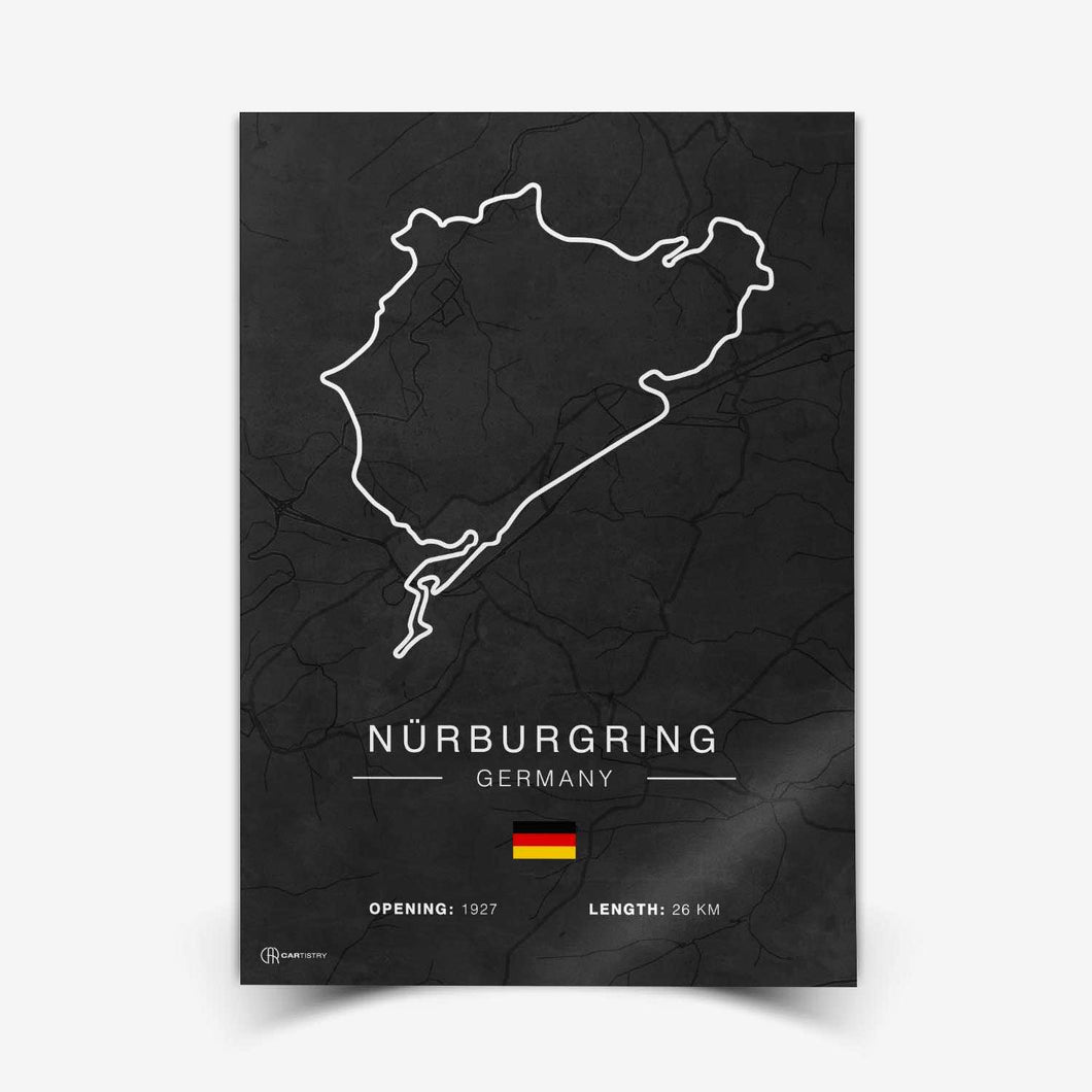 Nürburgring Rennstrecken Poster - Dunkel - Cartistry