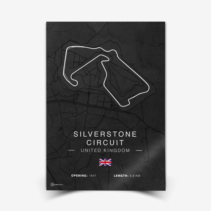 Silverstone Rennstrecken Poster - Dunkel - Cartistry