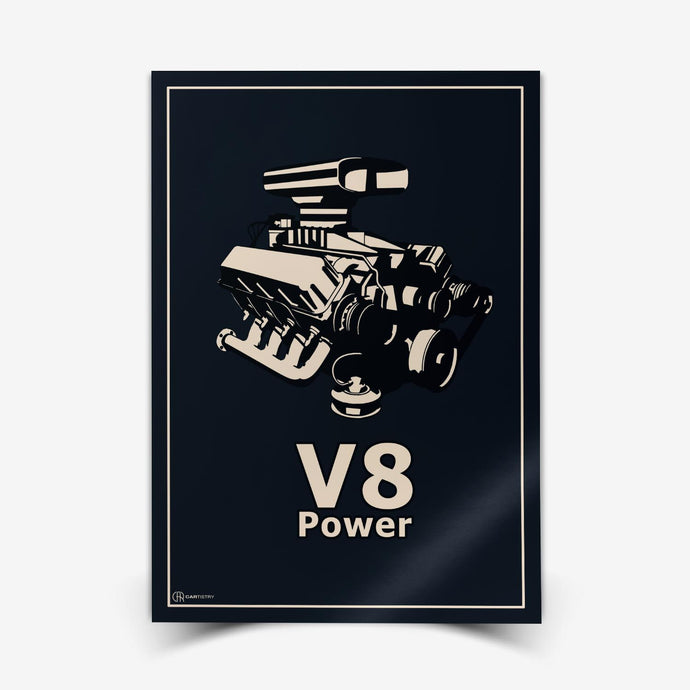 V8 Motor Poster - Blau - Cartistry