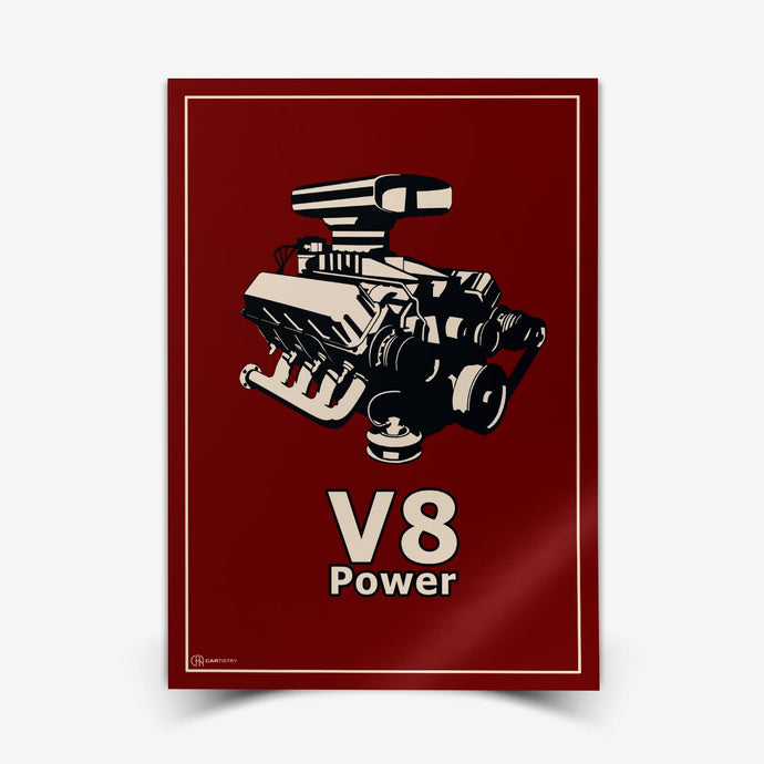 V8 Motor Poster - Rot - Cartistry