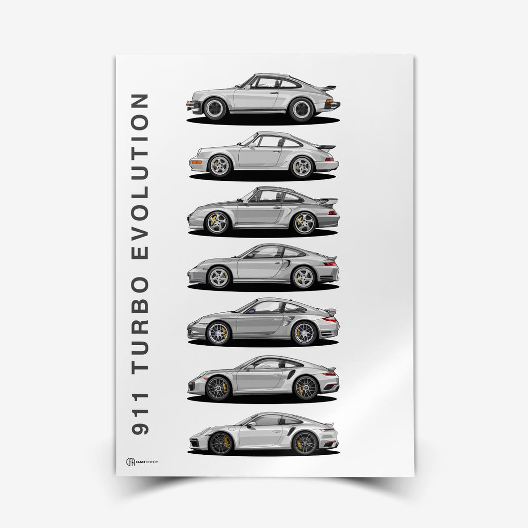 911 Turbo Generationen Poster Hell - Cartistry