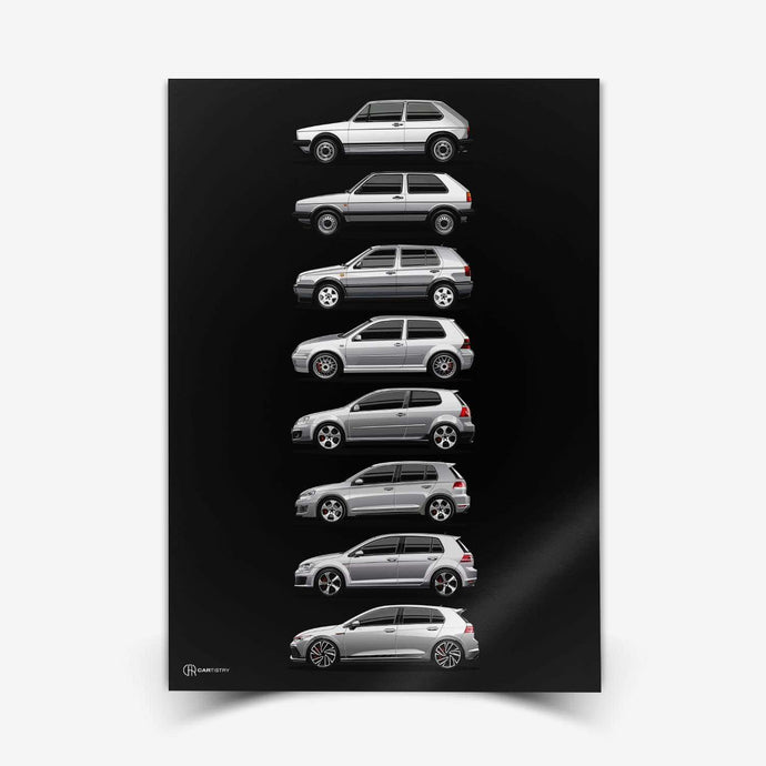 Golf GTI Generationen Poster Dunkel - Cartistry