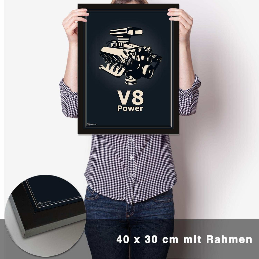 V8 Motor Poster - Blau - CARTISTRY