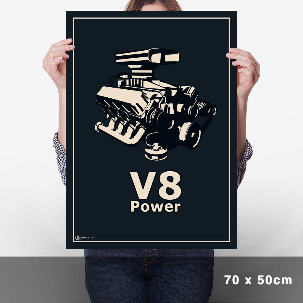 V8 Motor Poster - Blau - Cartistry