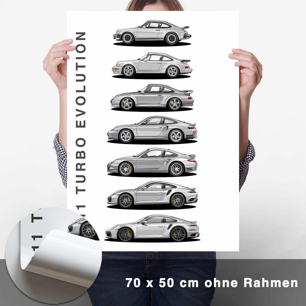 911 Turbo Generationen Poster Hell - CARTISTRY