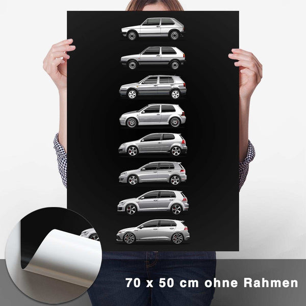 Lade das Bild in den Galerie-Viewer, Golf GTI Generationen Poster Dunkel - CARTISTRY
