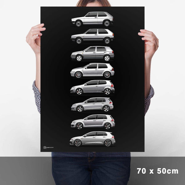 Lade das Bild in den Galerie-Viewer, Golf GTI Generationen Poster Dunkel - Cartistry
