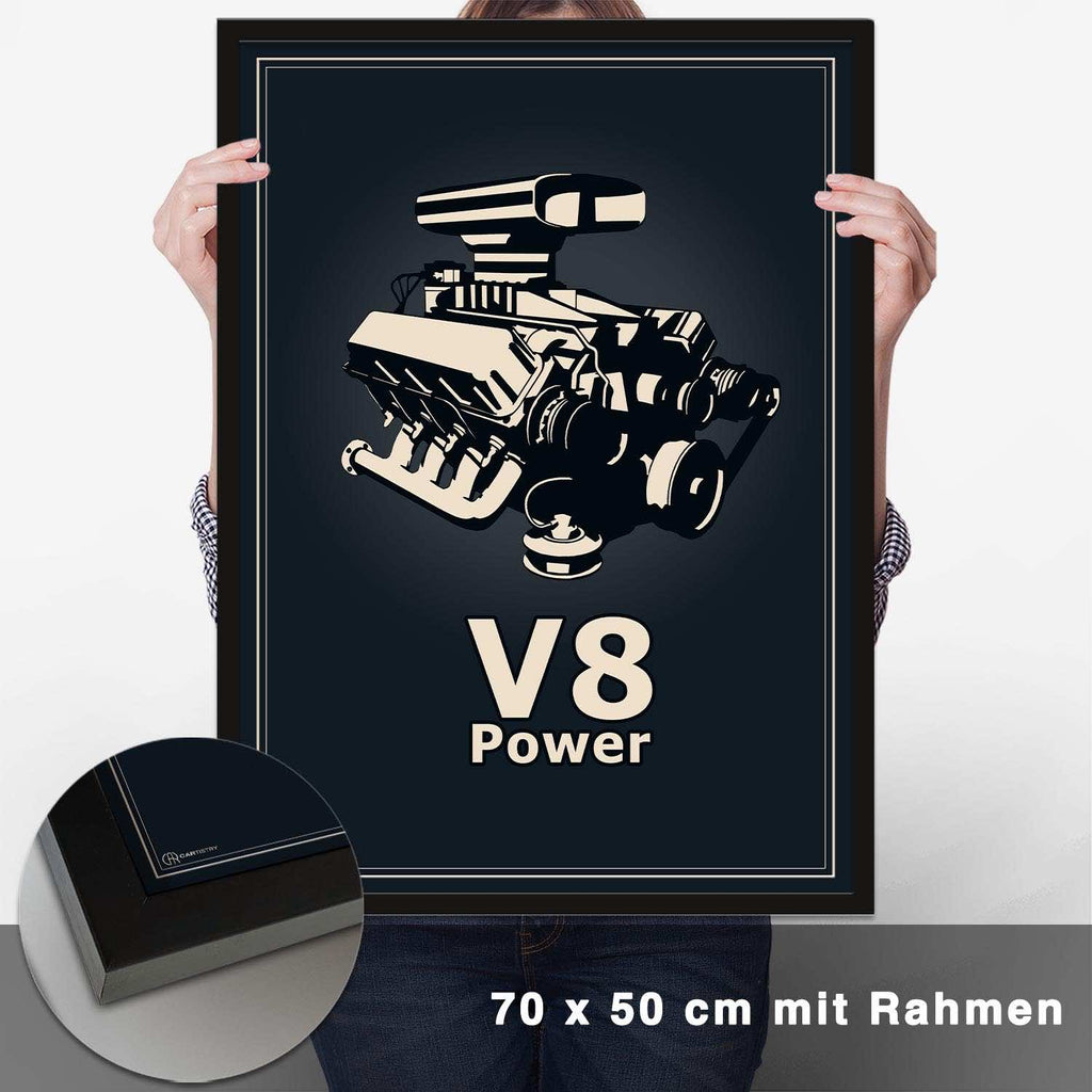V8 Motor Poster - Blau - CARTISTRY