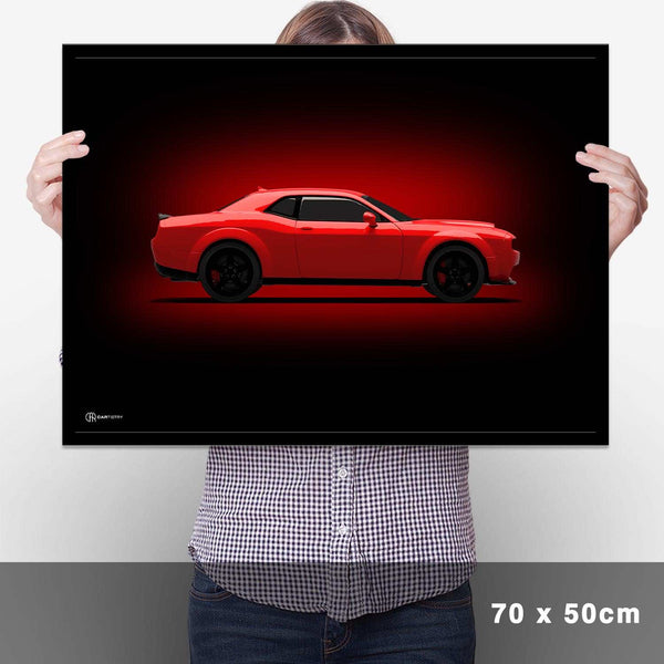 Lade das Bild in den Galerie-Viewer, Challenger SRT Demon Poster Seite Dunkel - Cartistry
