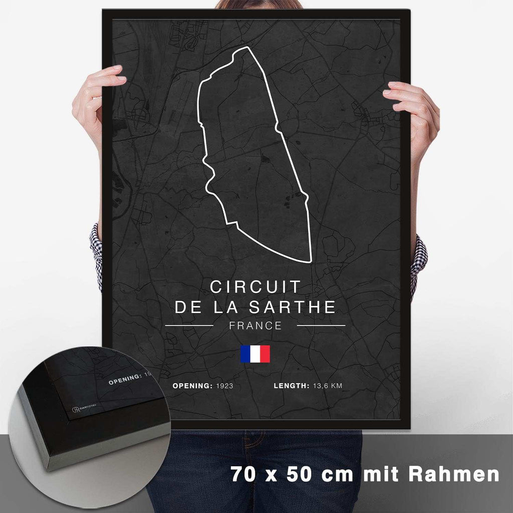 Circuit de la Sarthe Rennstrecken Poster - Dunkel - CARTISTRY