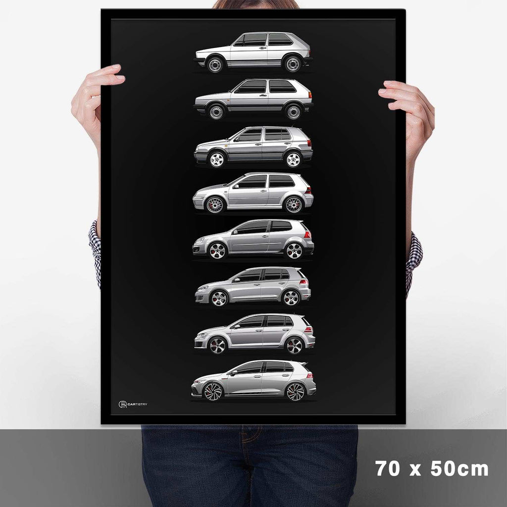 Golf GTI Generationen Poster Dunkel - Cartistry