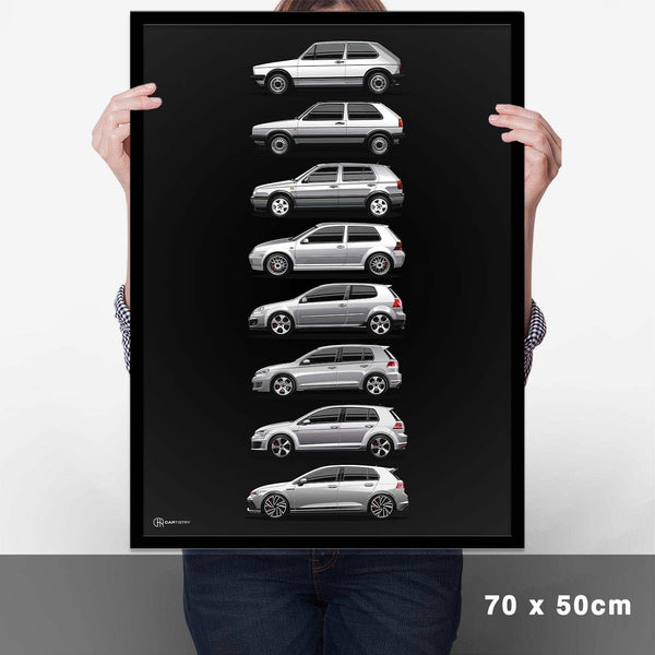 Lade das Bild in den Galerie-Viewer, Golf GTI Generationen Poster Dunkel - Cartistry
