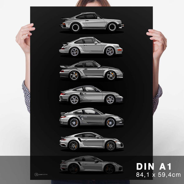 Lade das Bild in den Galerie-Viewer, 911 Turbo Generationen Poster Dunkel - Cartistry
