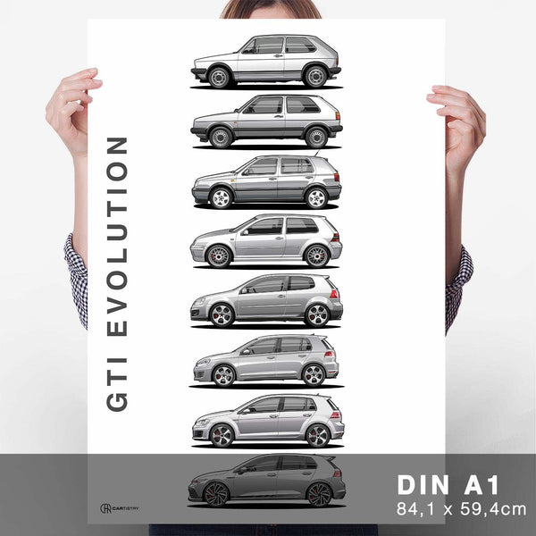 Lade das Bild in den Galerie-Viewer, Golf GTI Generationen Poster Hell - Cartistry

