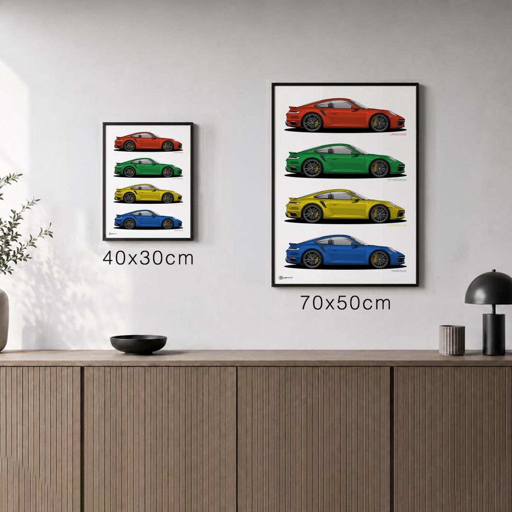 Größenvergleich für 911 Turbo (992) Werksfarben Poster