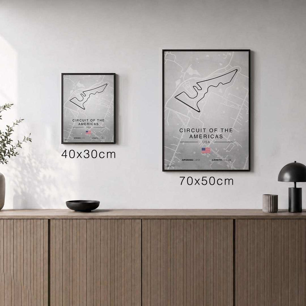 Größenvergleich für Circuit Americas Rennstrecken Poster - Hell
