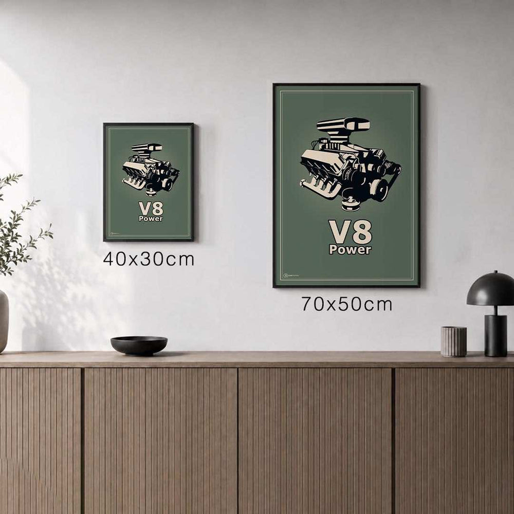 Größenvergleich für V8 Motor Poster - Grün