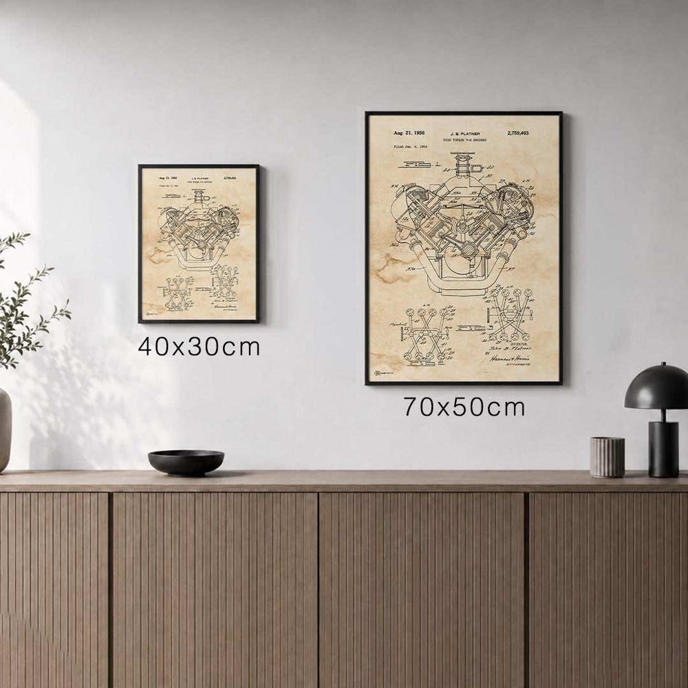 Größenvergleich für Patent Poster V8 Motor