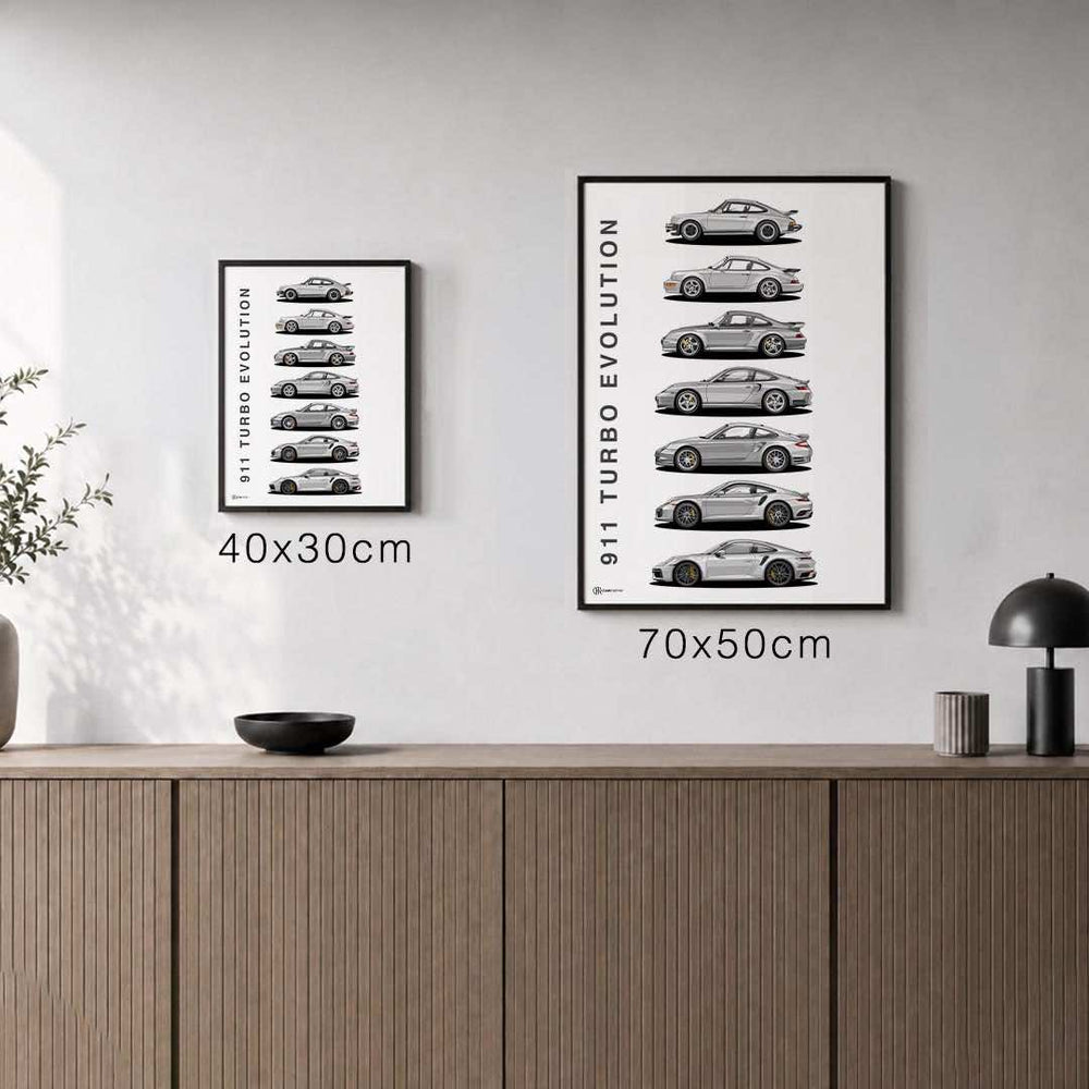 Größenvergleich für 911 Turbo Generationen Poster Hell