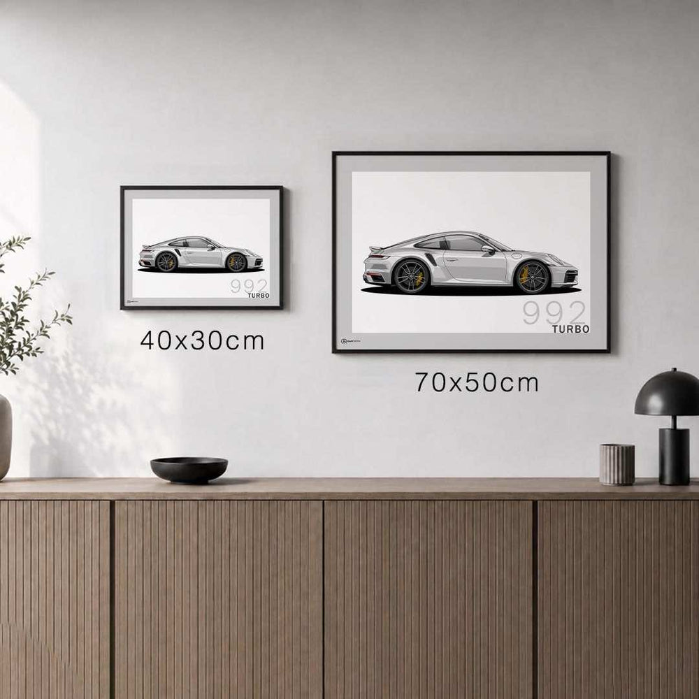 Größenvergleich für 911 Turbo (992) Artwork Poster