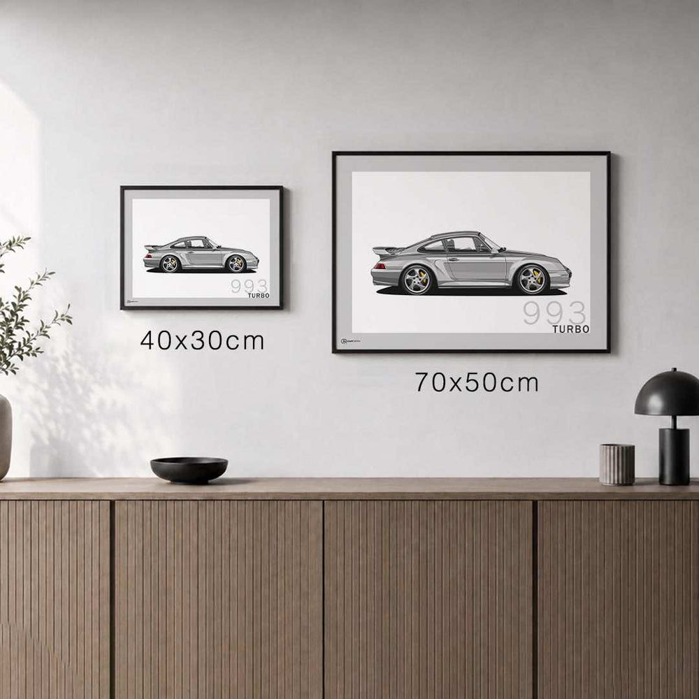 Größenvergleich für 911 Turbo (993) Artwork Poster