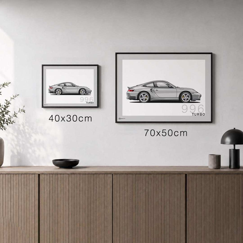 Größenvergleich für 911 Turbo (996) Artwork Poster