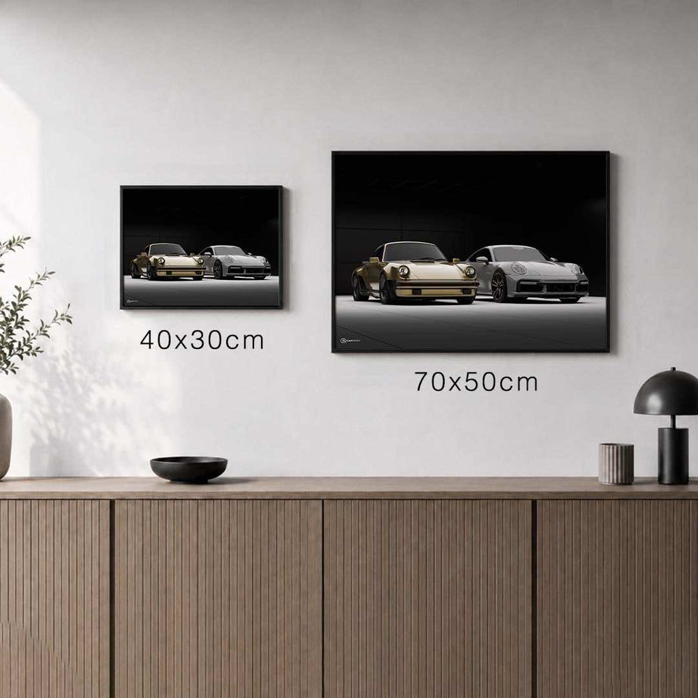 Größenvergleich für 911 Turbo Generationen (930/992) Poster