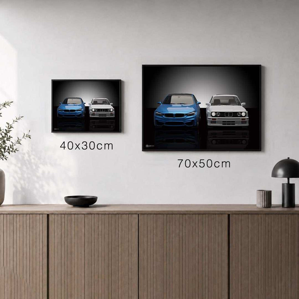Größenvergleich für M3 Generationen E30/F80 Poster