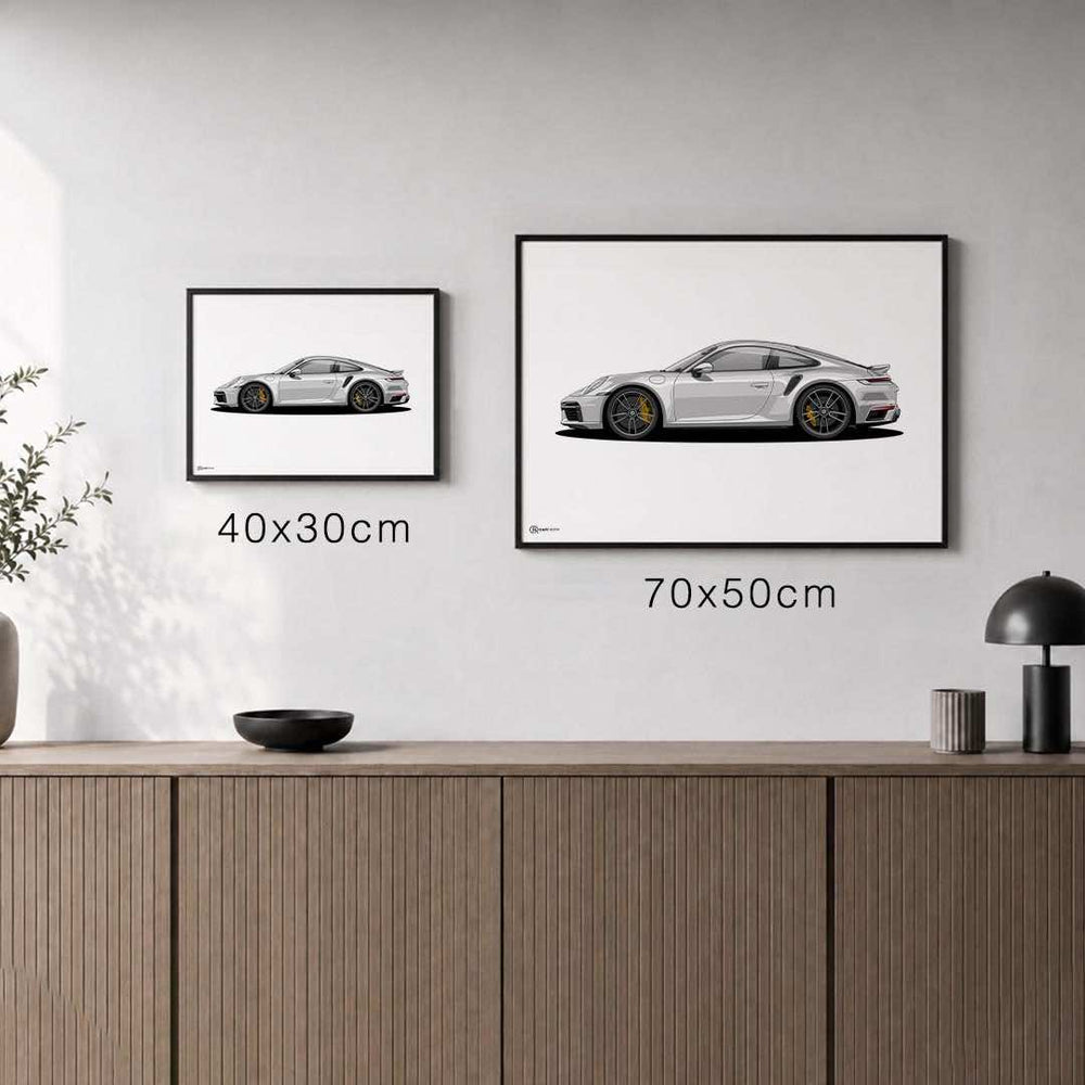 Größenvergleich für 911 Turbo (992)  Artwork Poster Hell