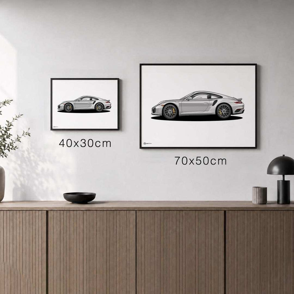 Größenvergleich für 911 Turbo (991) Artwork Poster Hell