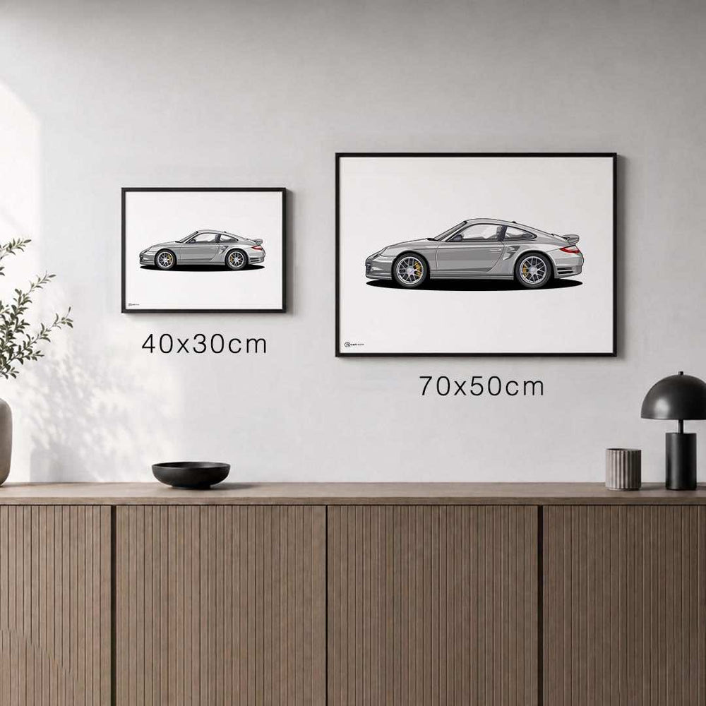 Größenvergleich für 911 Turbo (997) Artwork Poster Hell