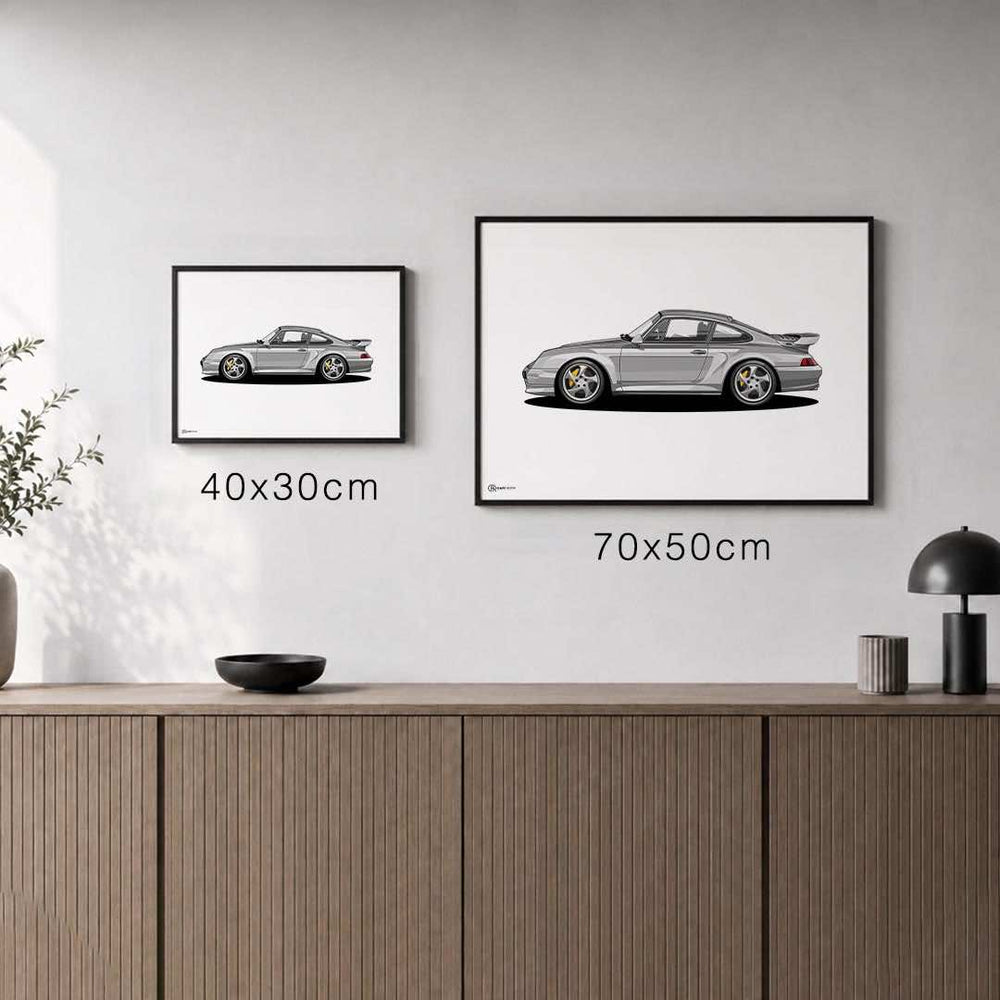 Größenvergleich für 911 Turbo (993) Artwork Poster Hell