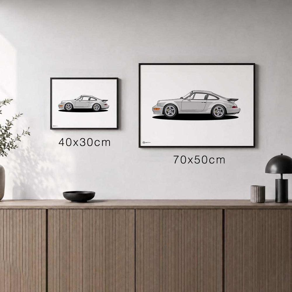 Größenvergleich für 911 Turbo (964) Artwork Poster Hell