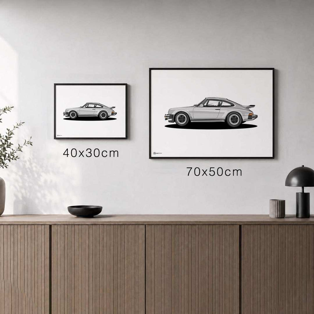 Größenvergleich für 911 Turbo (930) Artwork Poster Hell