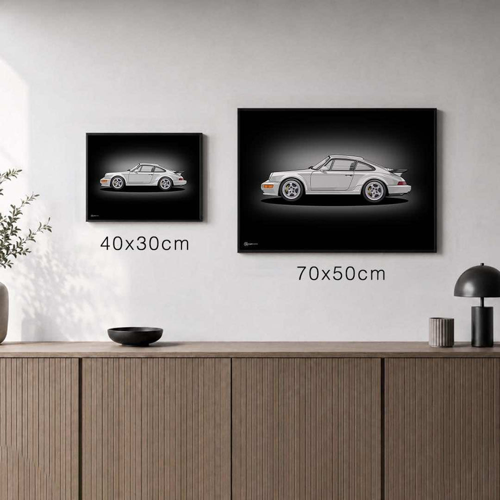 Größenvergleich für 911 Turbo (964) Artwork Poster Dunkel