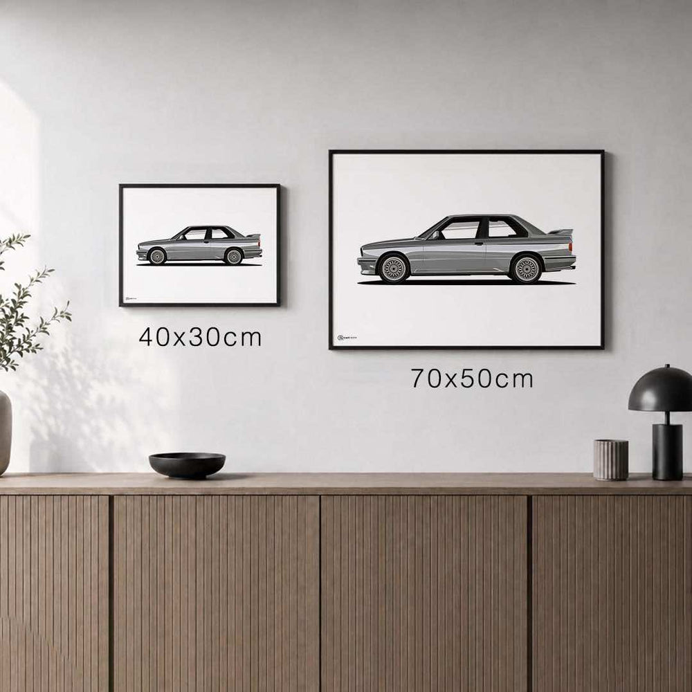Größenvergleich für M3 E30 Artwork Poster Hell